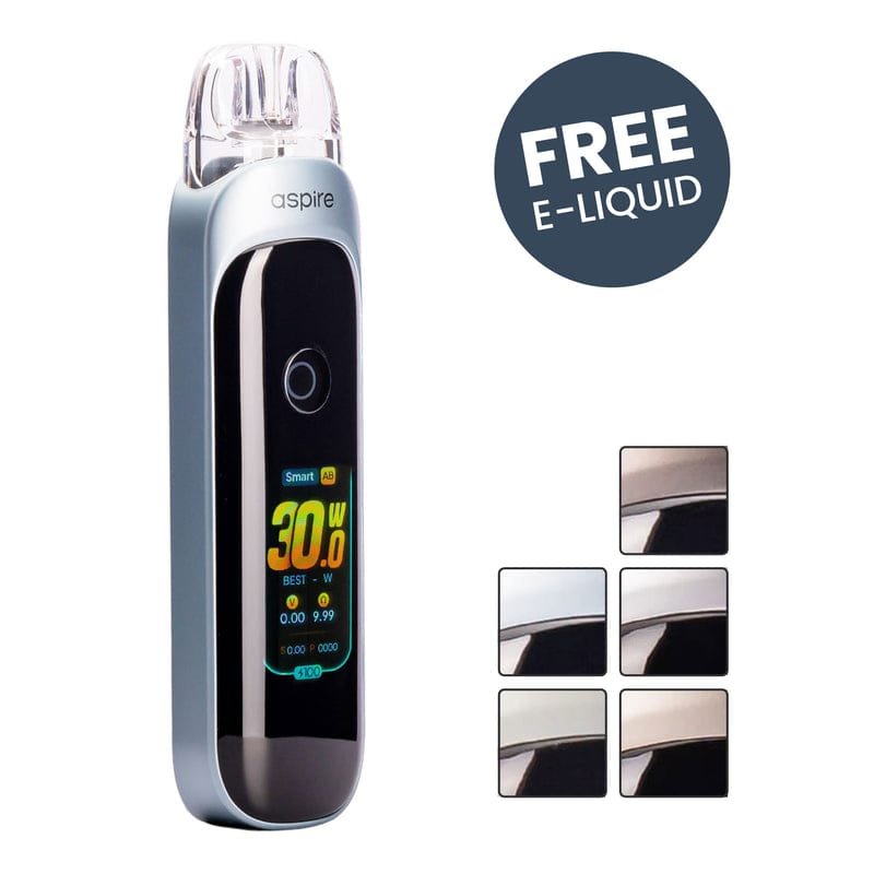 Aspire Pixo pod kit with touchscreen, 1100mAh battery, and adjustable airflow