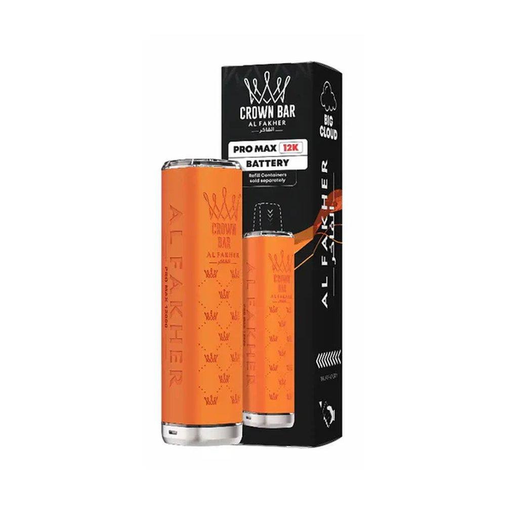 Al Fakher Crown Bar Pro Max 12000 puffs disposable vape in orange with packaging.