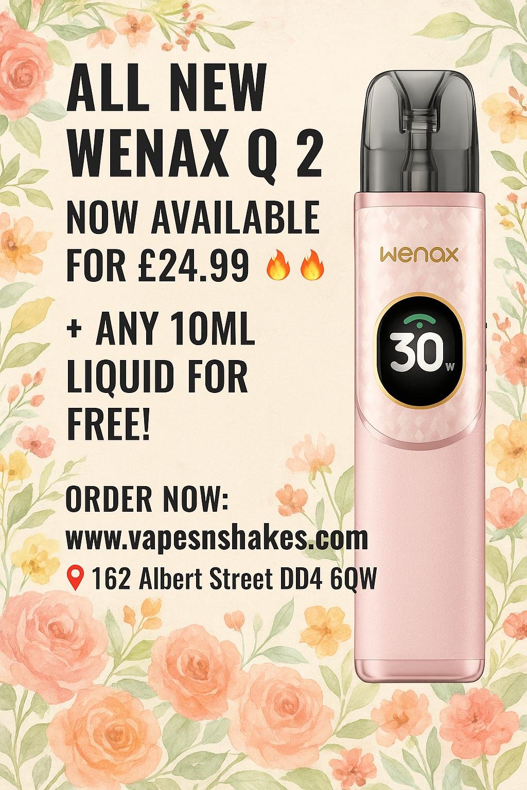 Geekvape Wenax Q2 pod vape device with 1250mAh battery and OLED display.