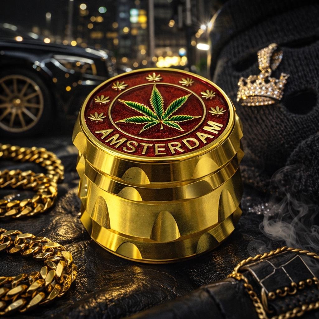 Gold and red medium sized steel grinder