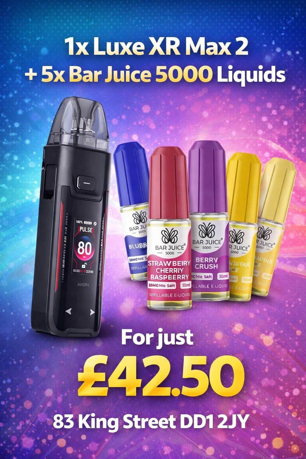 Vaporesso Luxe XR max 2 plus 5 bar juice 5000 liquids for £42.50. Flavour of your choice(FREE DELIVERY)
